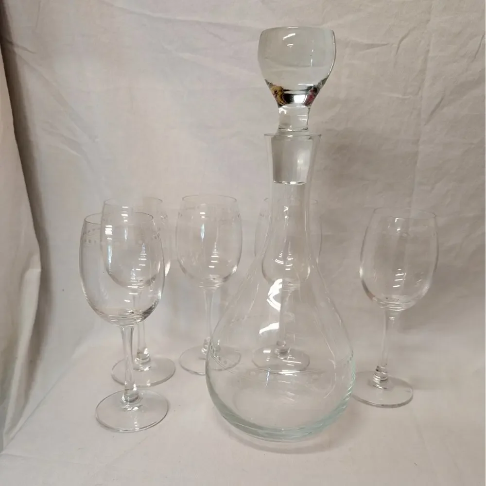 Cristal d'Arques-Durand Sterling Pattern Decanter and 5 Wine Glasses Set